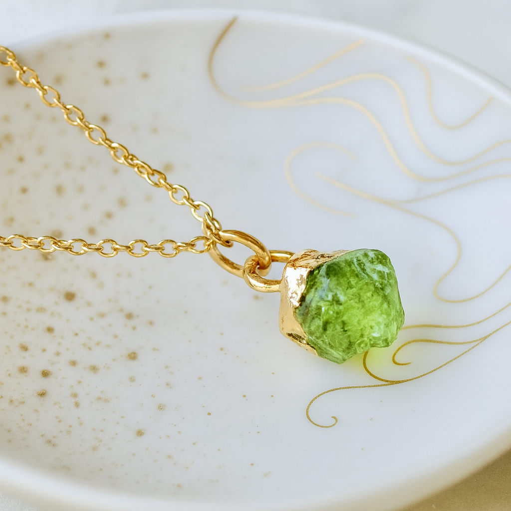 Positana Raw Peridot Pendant Necklace, Dainty Gemstone Jewelry, August Birthstone Gift for Her