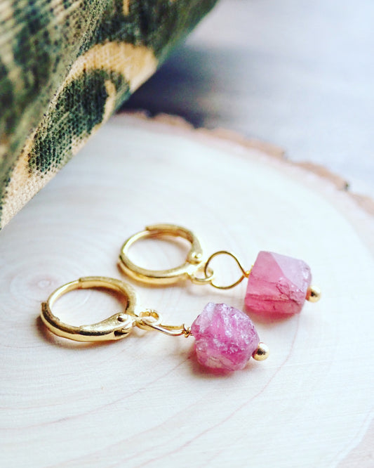 Pink Tourmaline Huggie Hoops