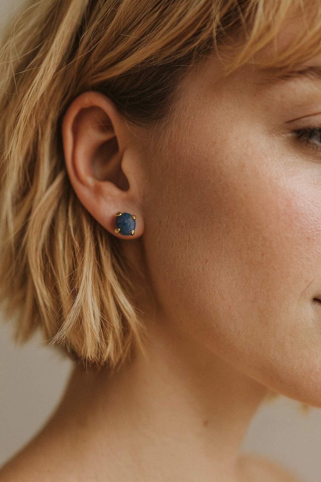 Raw Sapphire Prong Set Earrings – 14k Gold Plated, Natural Gemstone Studs