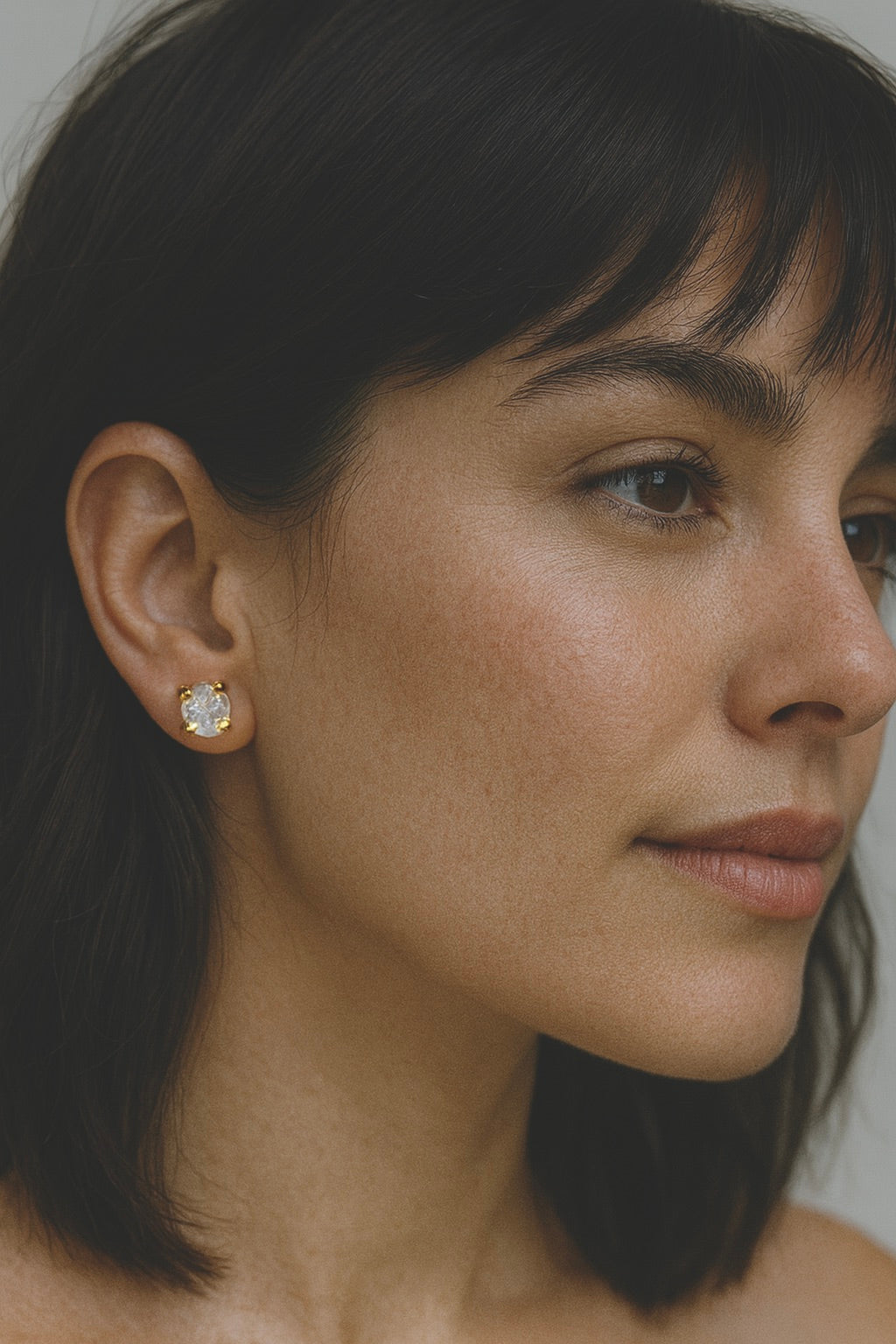 Raw Herkimer Diamond Stud Earrings – 14k Gold Plated Prong Set | Natural Crystal Earrings for Women