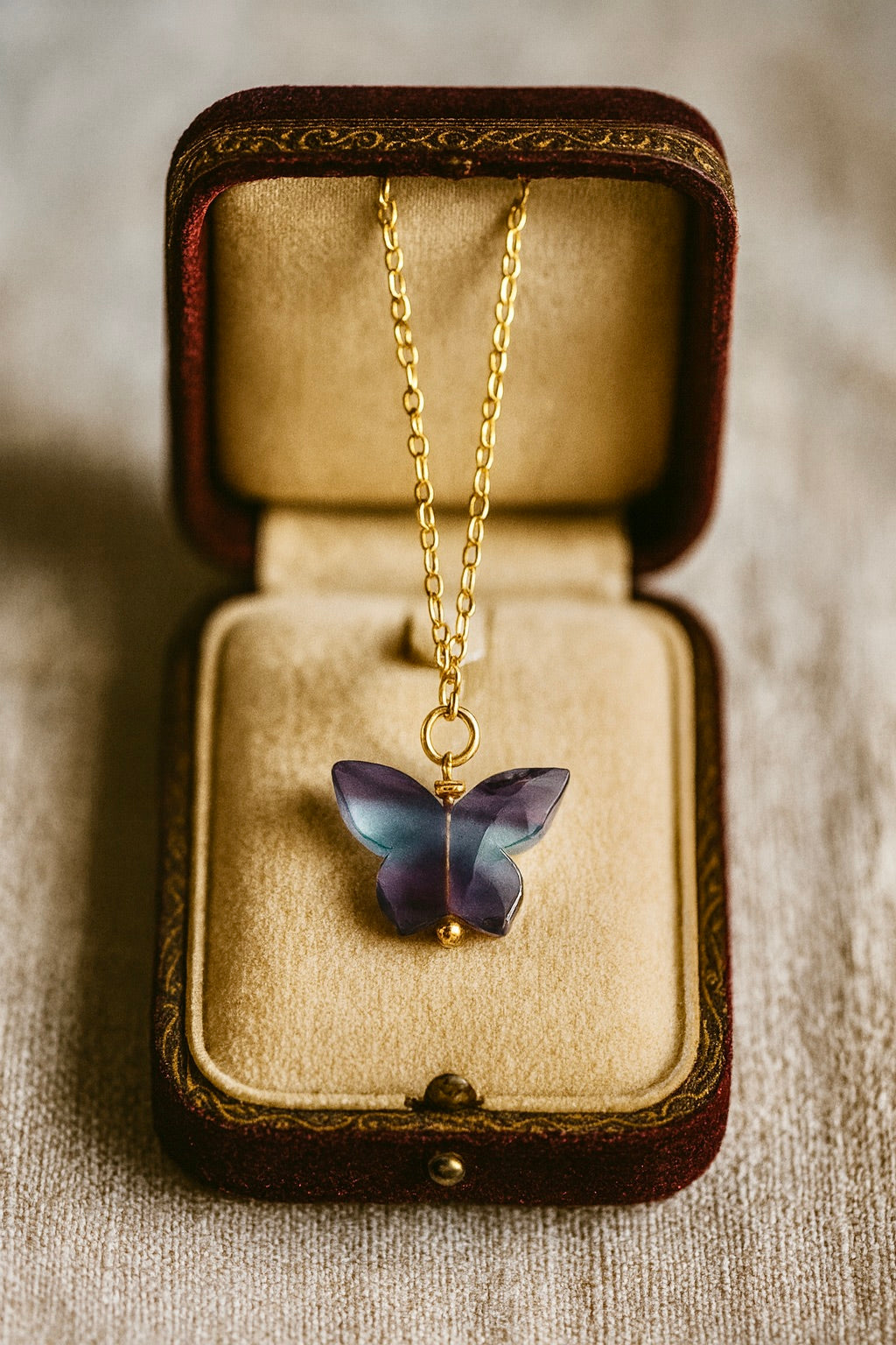 Rainbow Fluorite Butterfly Necklace – Gold Fill Chain with Delicate Gemstone Pendant, Natural Crystal Jewelry