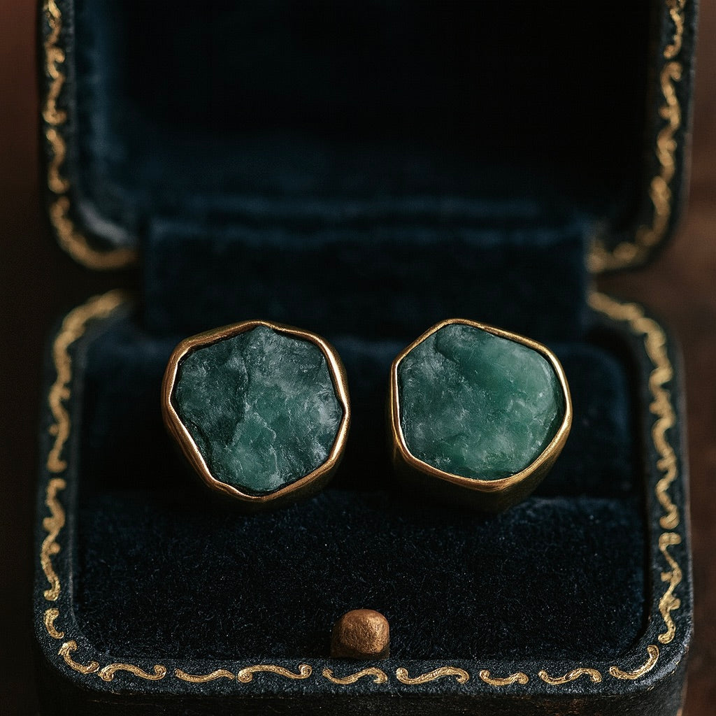 Raw Emerald Stud Earrings | May Birthstone Earrings Her | Gold Vermeil Hypo-Allergenic Gemstone Studs
