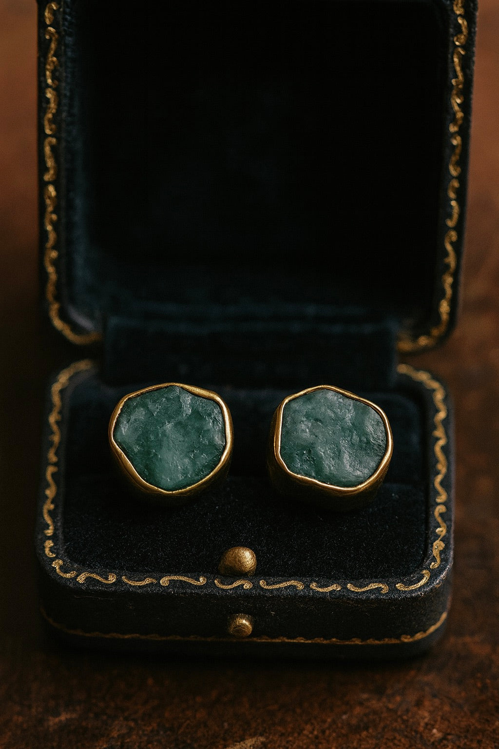 Raw Emerald Stud Earrings | May Birthstone Earrings Her | Gold Vermeil Hypo-Allergenic Gemstone Studs