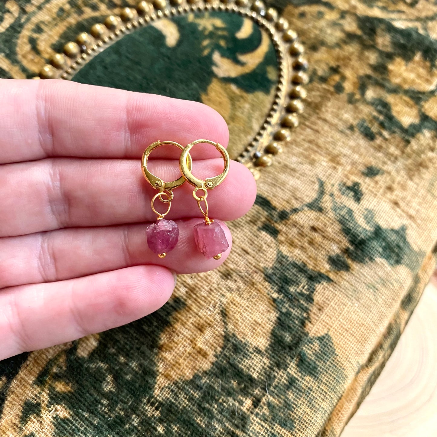 Pink Tourmaline Huggie Hoops