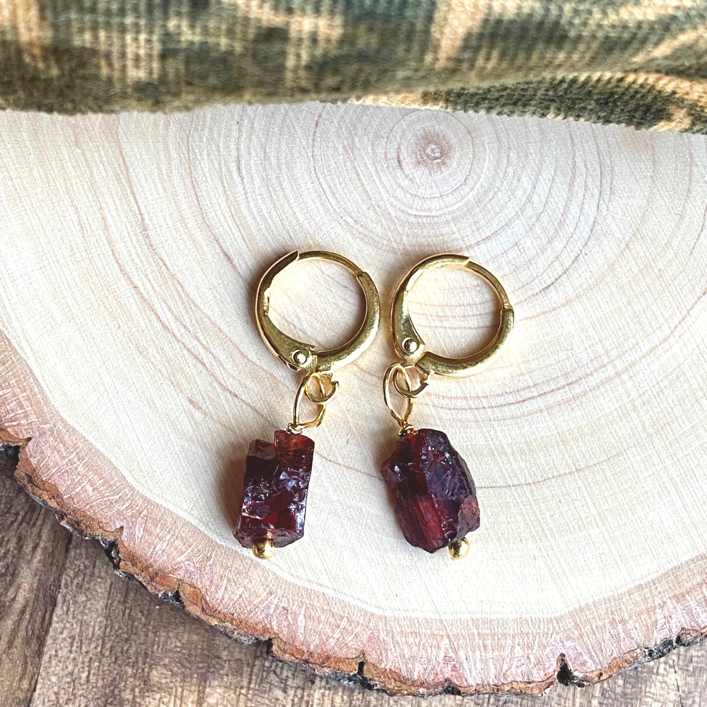 Garnet Huggie Hoops