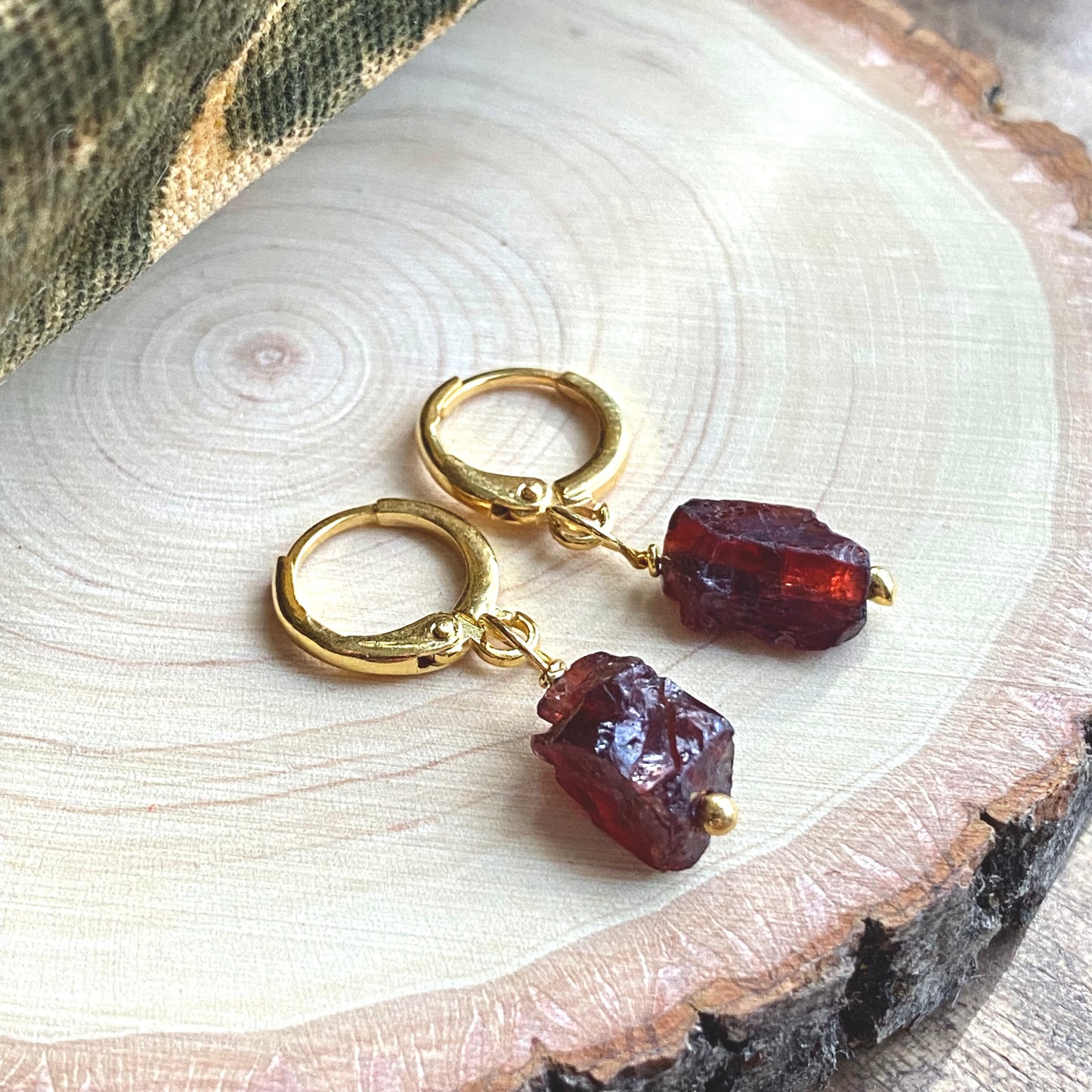 Garnet Huggie Hoops