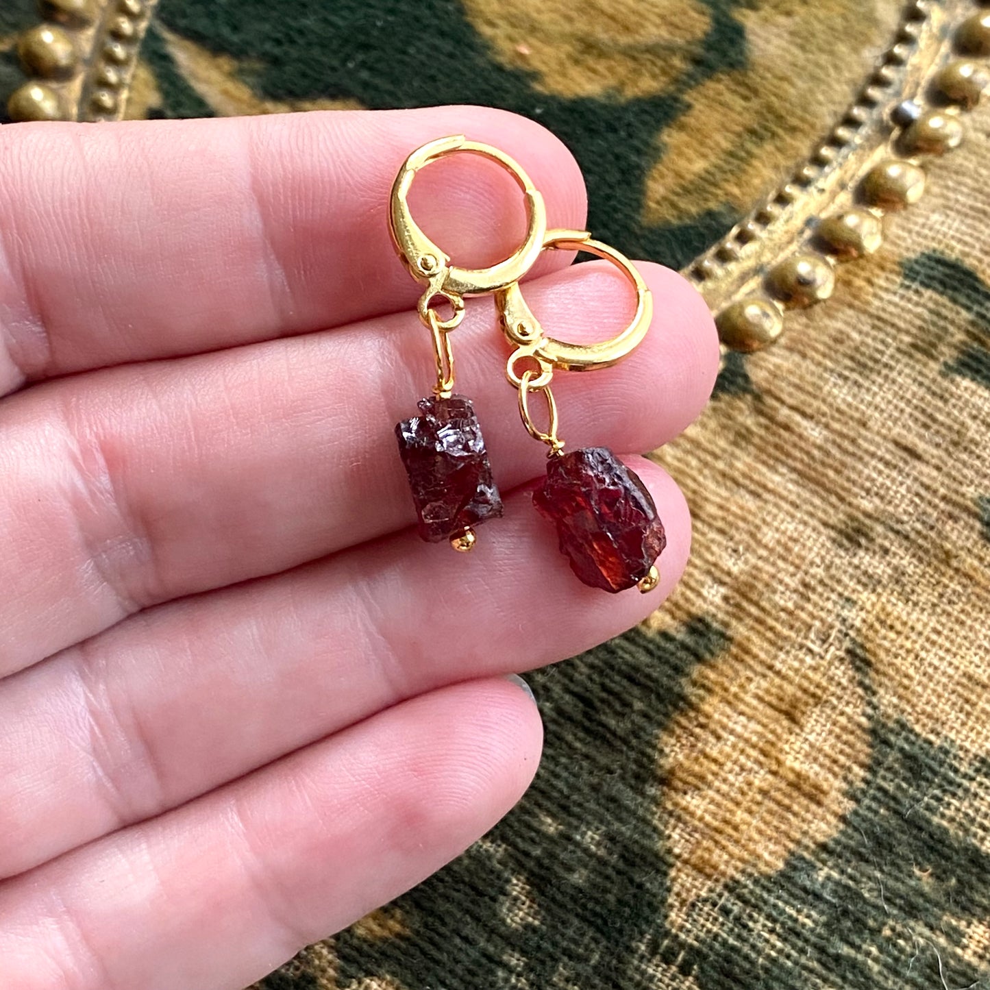 Garnet Huggie Hoops