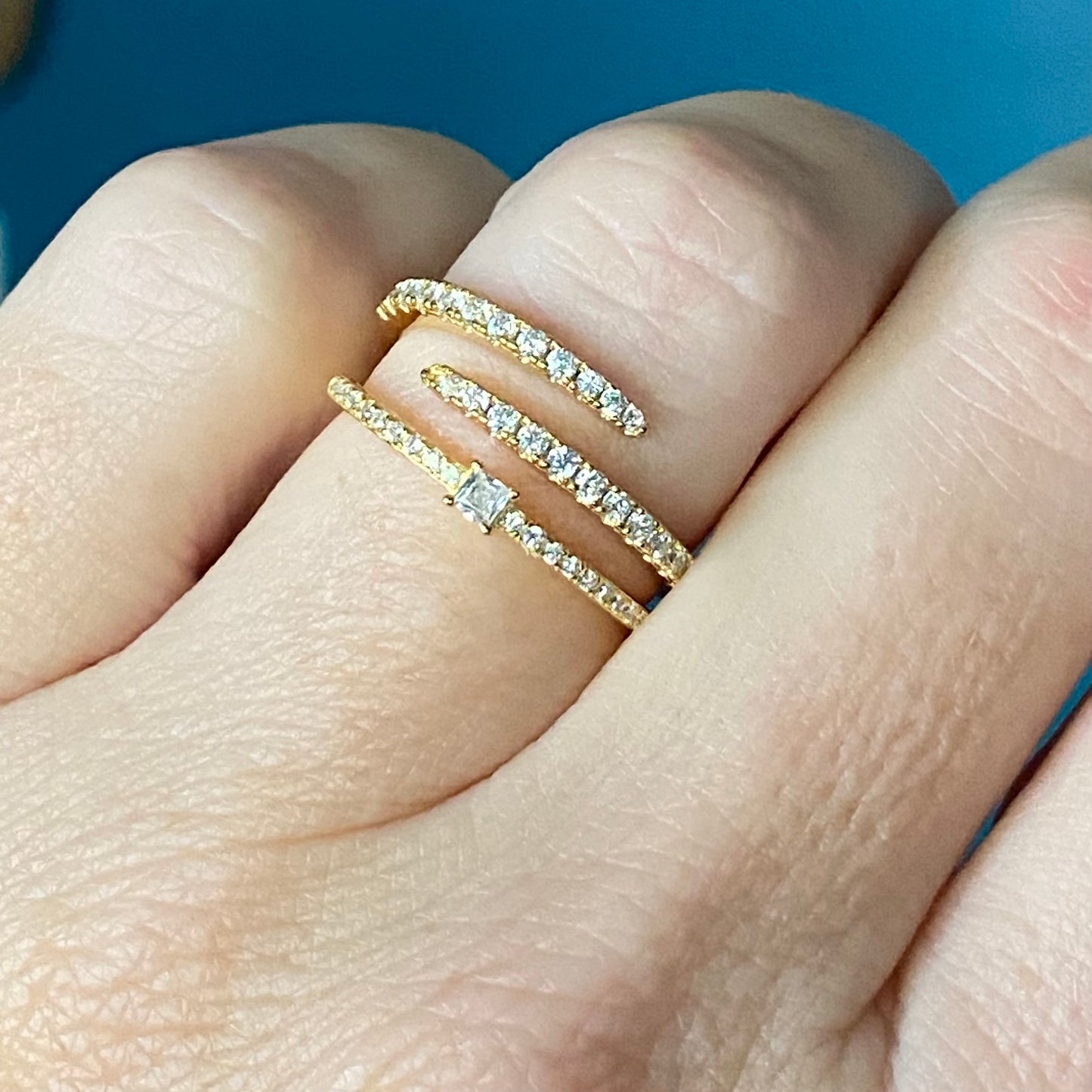 Diamond CZ Spiral Open Wrap Ring