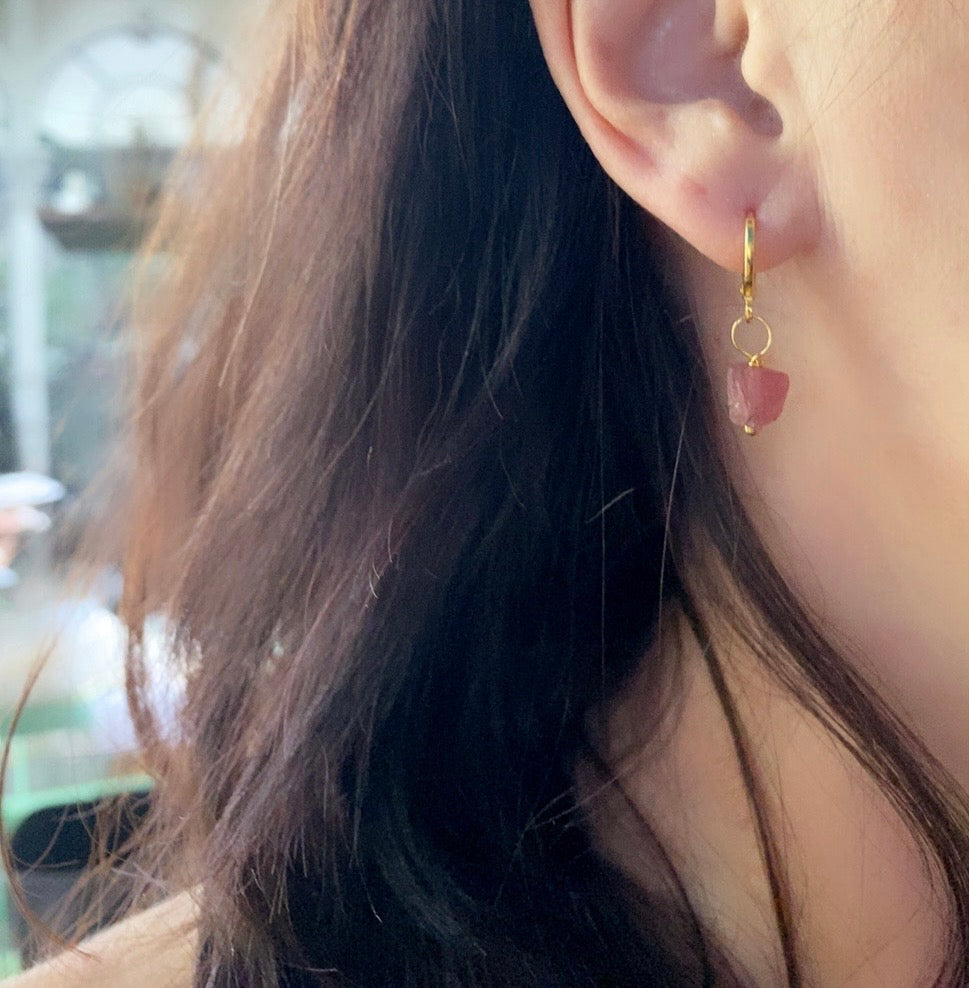 Pink Tourmaline Huggie Hoops