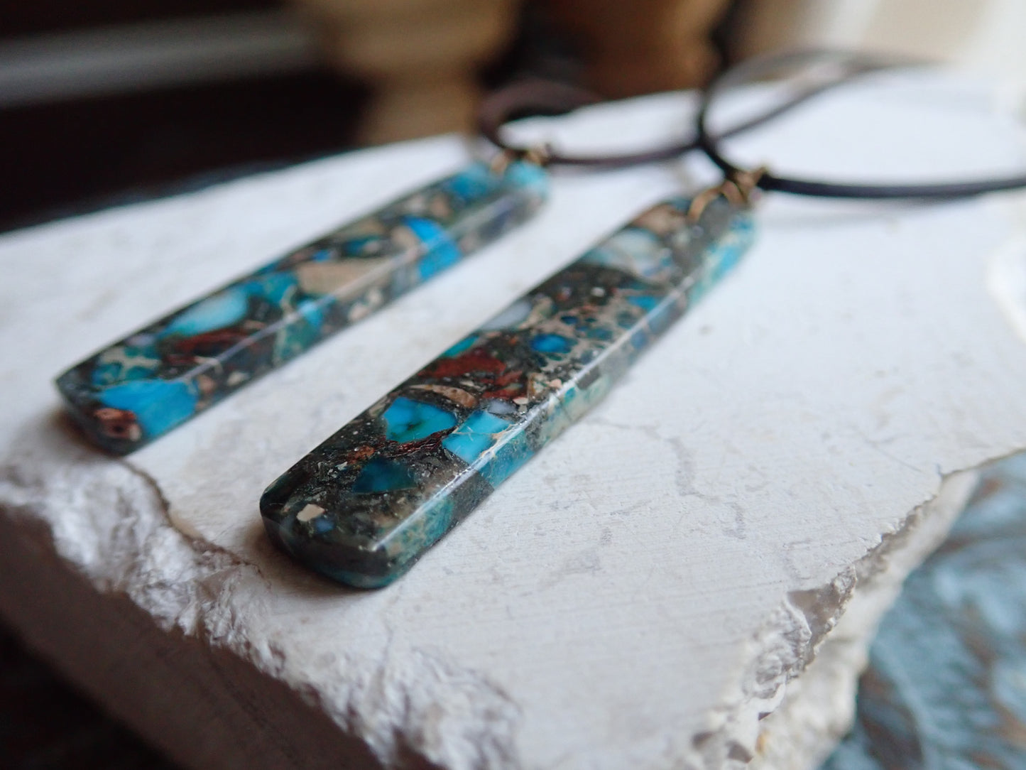 Men’s Leather Cord Necklace with Ocean Jasper Pendant – Unique Natural Stone Jewelry – Handmade Boho Beach Necklace