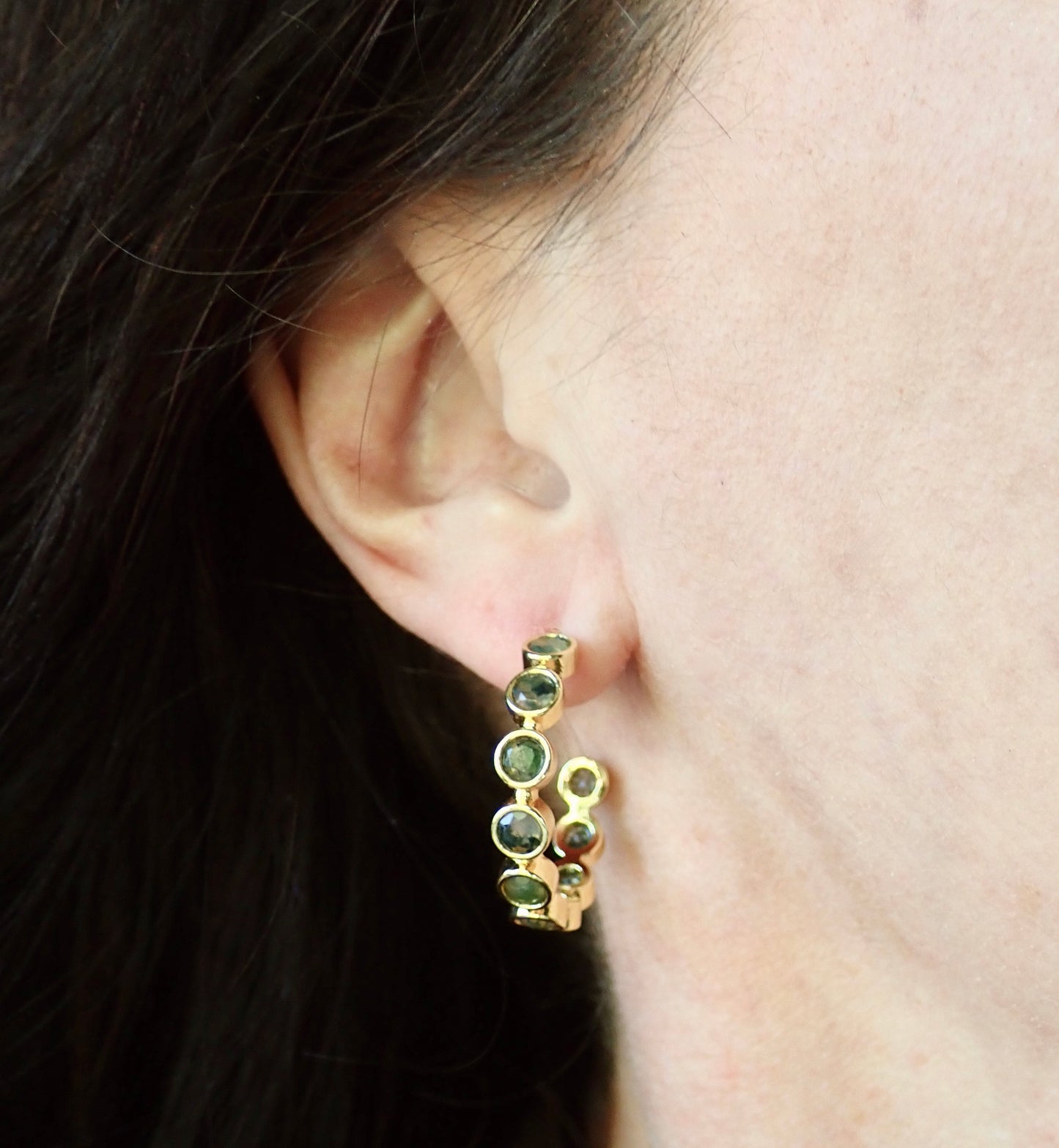 Moss Agate Hoop Earrings, Gold Gemstone Hoops, Moss Agate Jewelry, Green Stone Earrings, Boho Nature Inspired Jewelry Gift, Medium Hoops