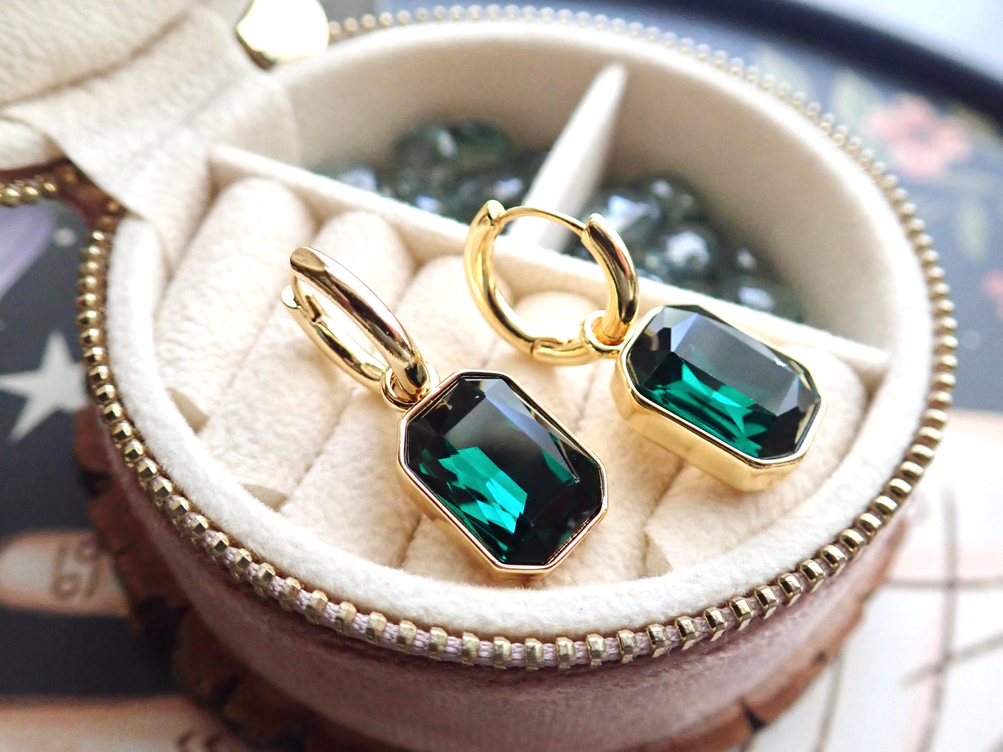 Natalia Emerald Cut Smoky Crystal Hoop Earrings