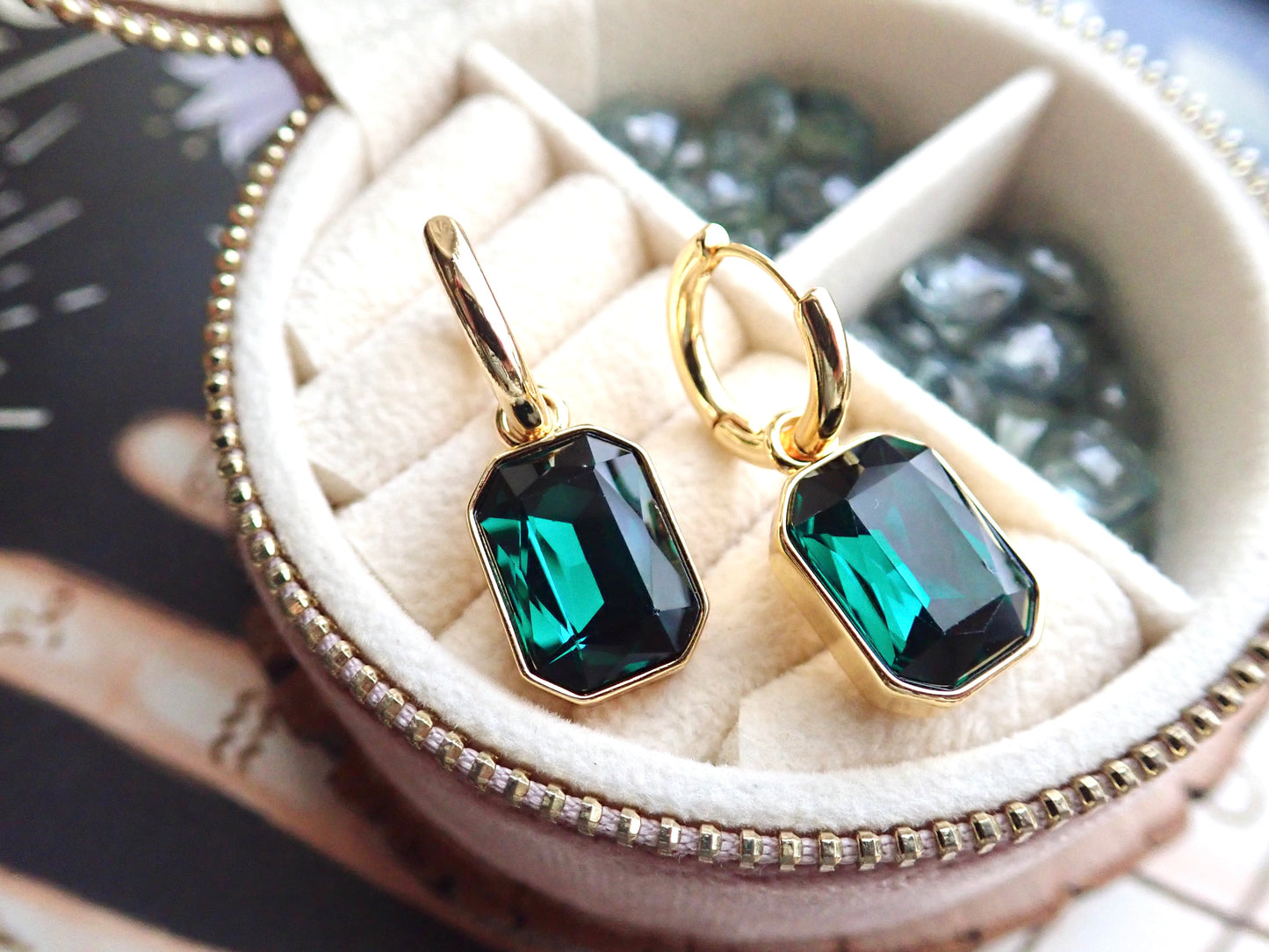Natalia Emerald Cut Smoky Crystal Hoop Earrings