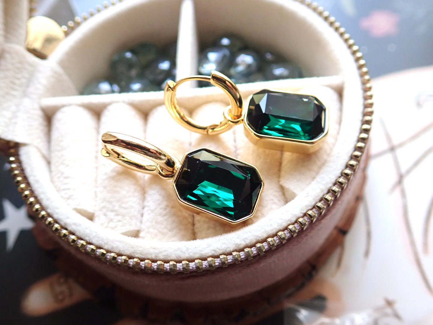 Natalia Emerald Cut Smoky Crystal Hoop Earrings