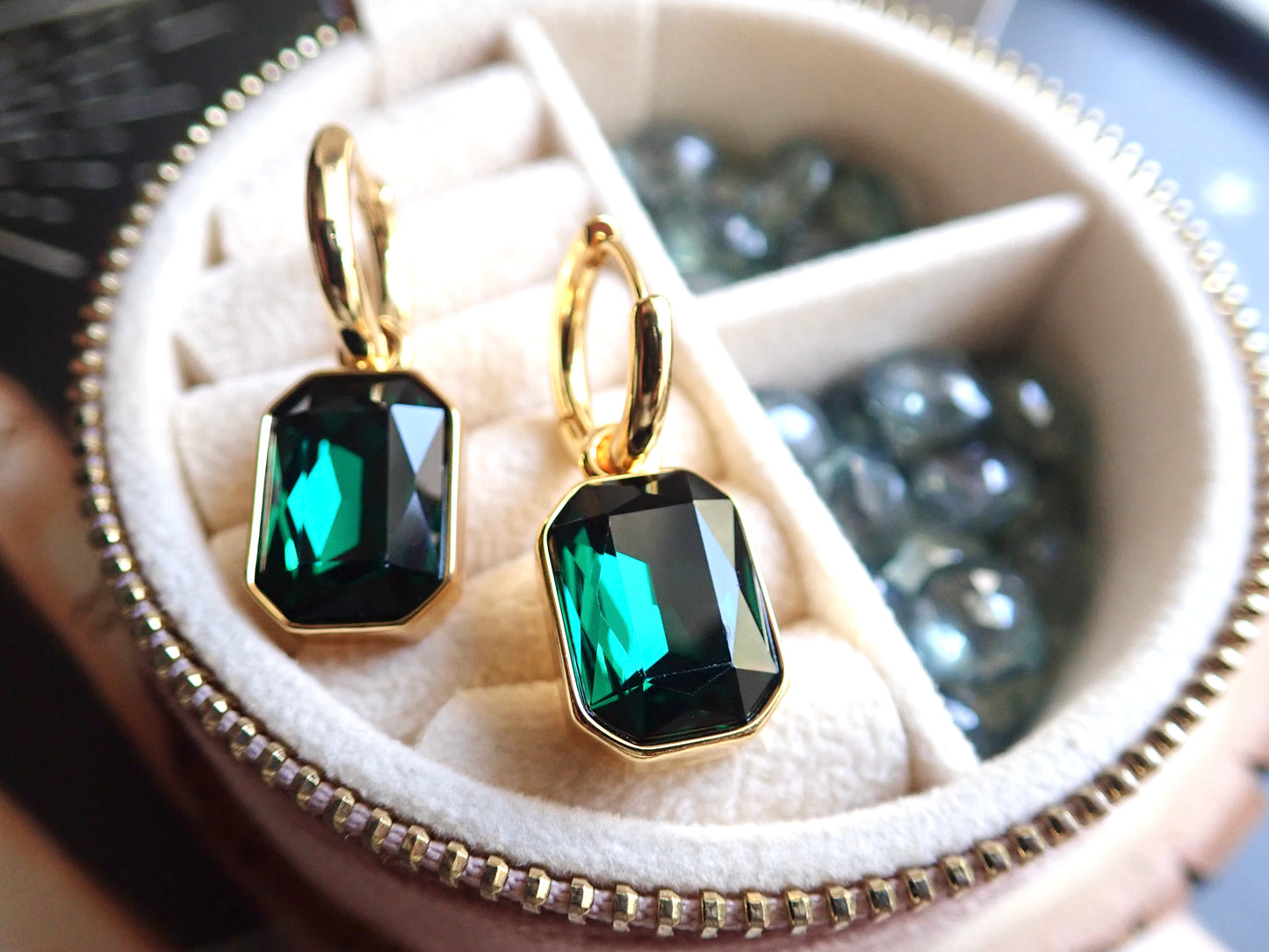 Natalia Emerald Cut Smoky Crystal Hoop Earrings