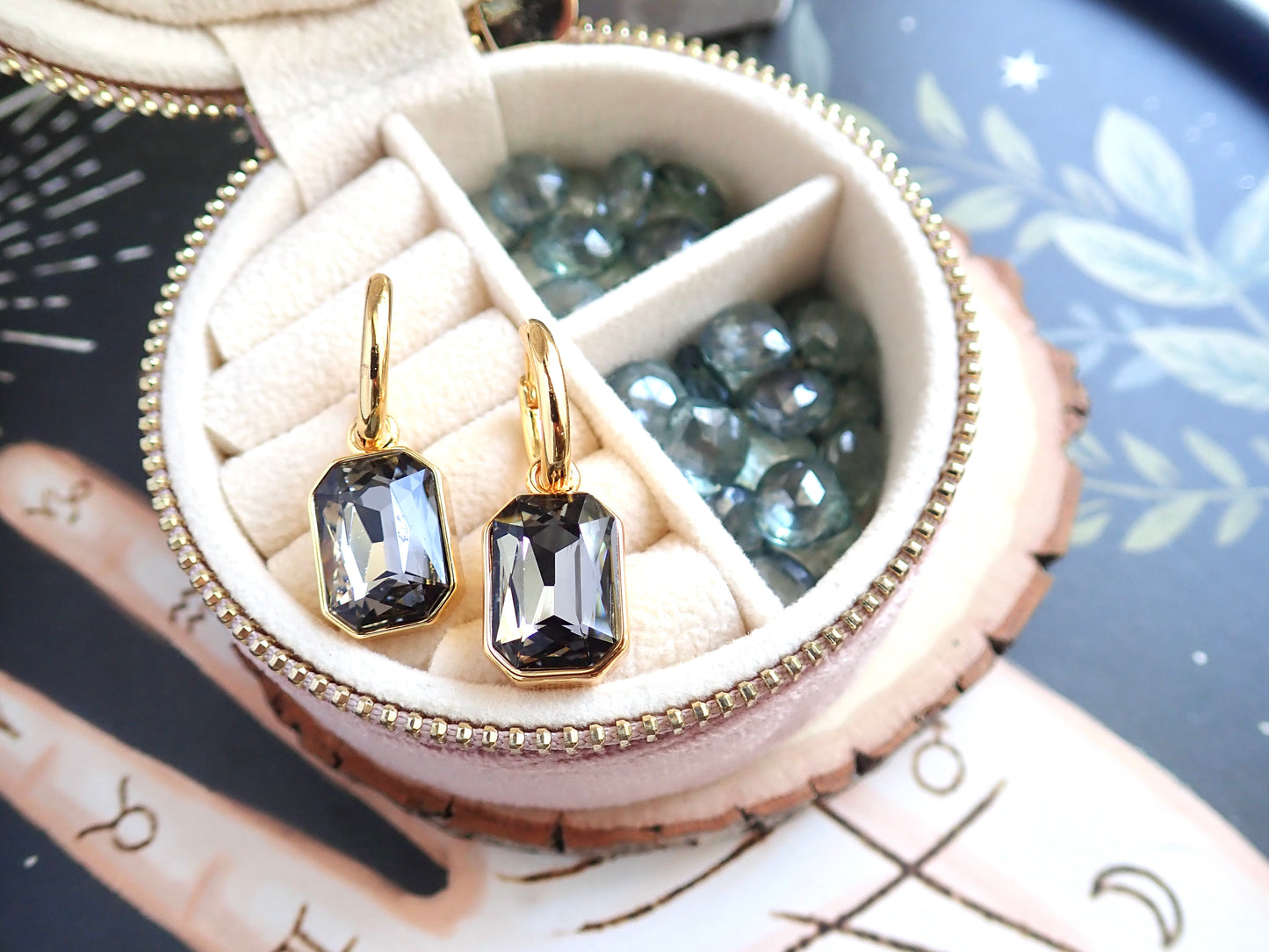 Natalia Emerald Cut Smoky Crystal Hoop Earrings