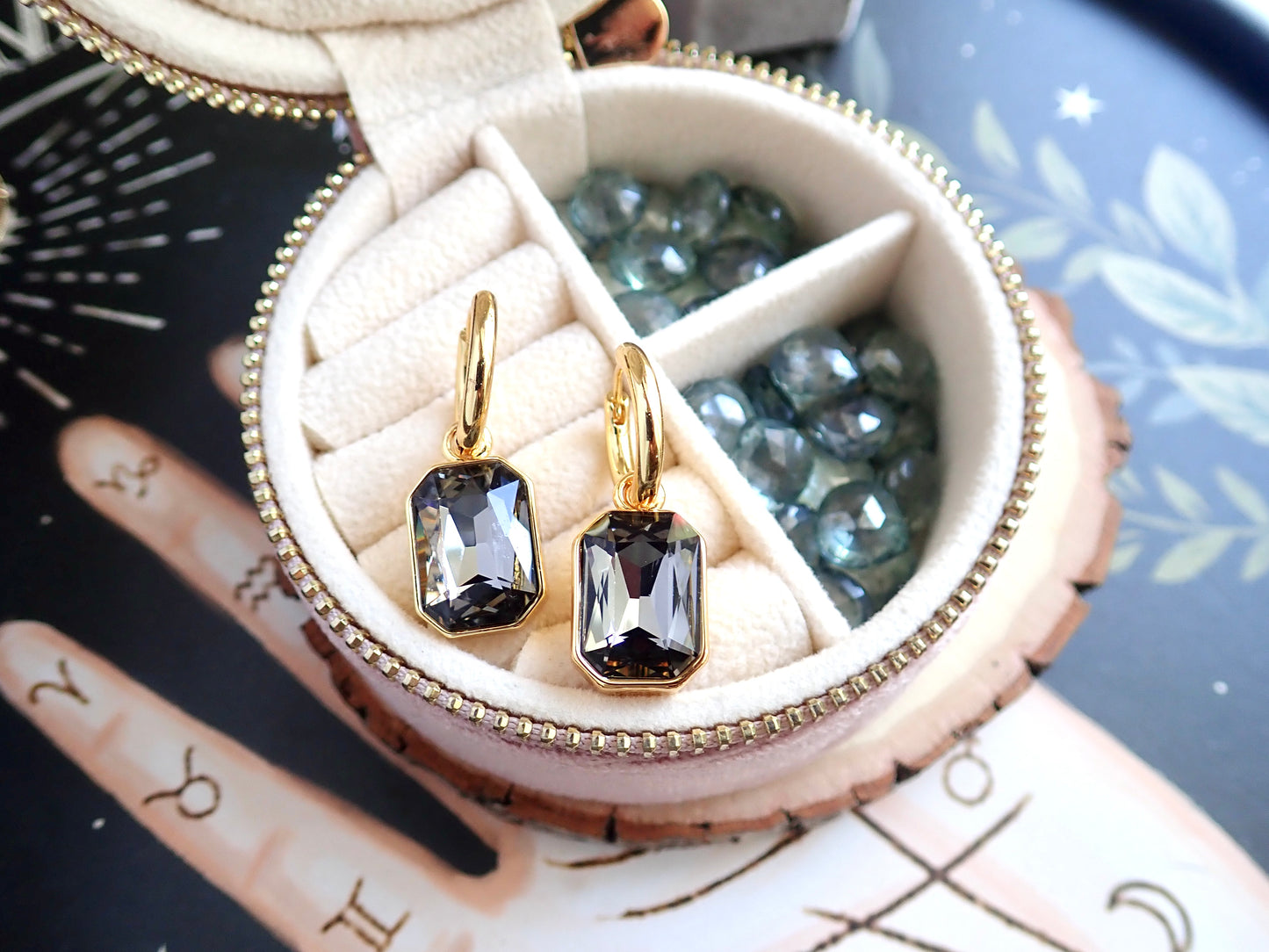 Natalia Emerald Cut Smoky Crystal Hoop Earrings