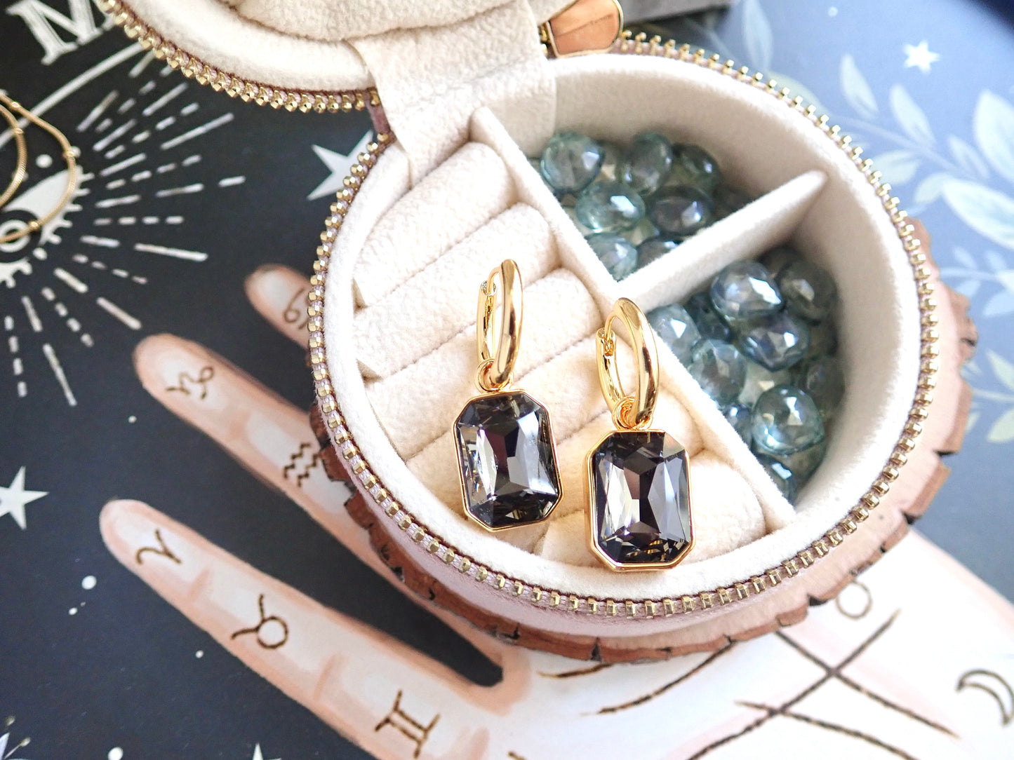 Natalia Emerald Cut Smoky Crystal Hoop Earrings