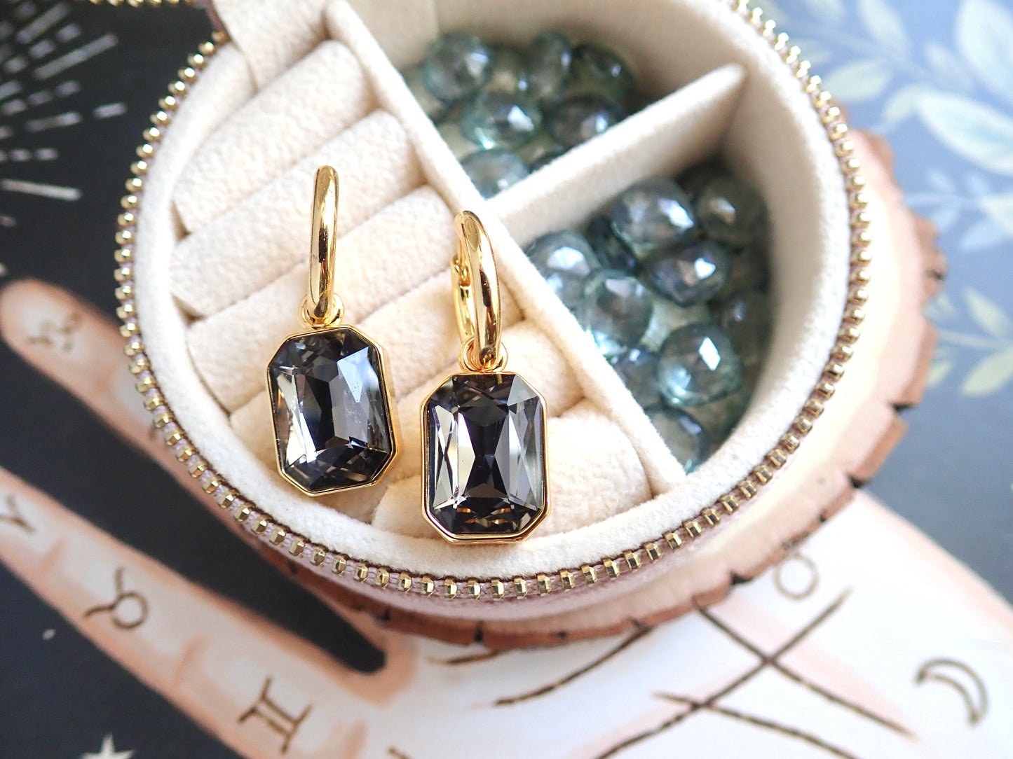 Natalia Emerald Cut Smoky Crystal Hoop Earrings
