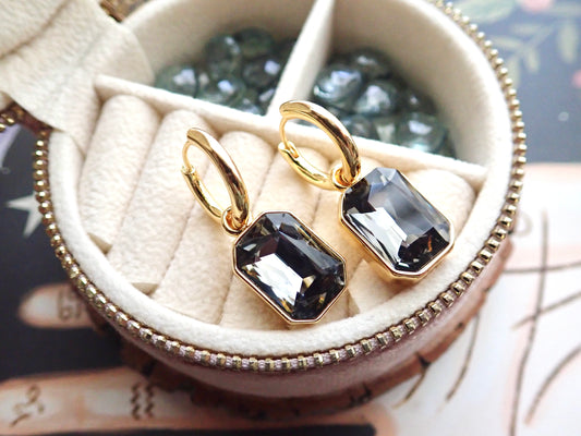 Natalia Emerald Cut Smoky Crystal Hoop Earrings