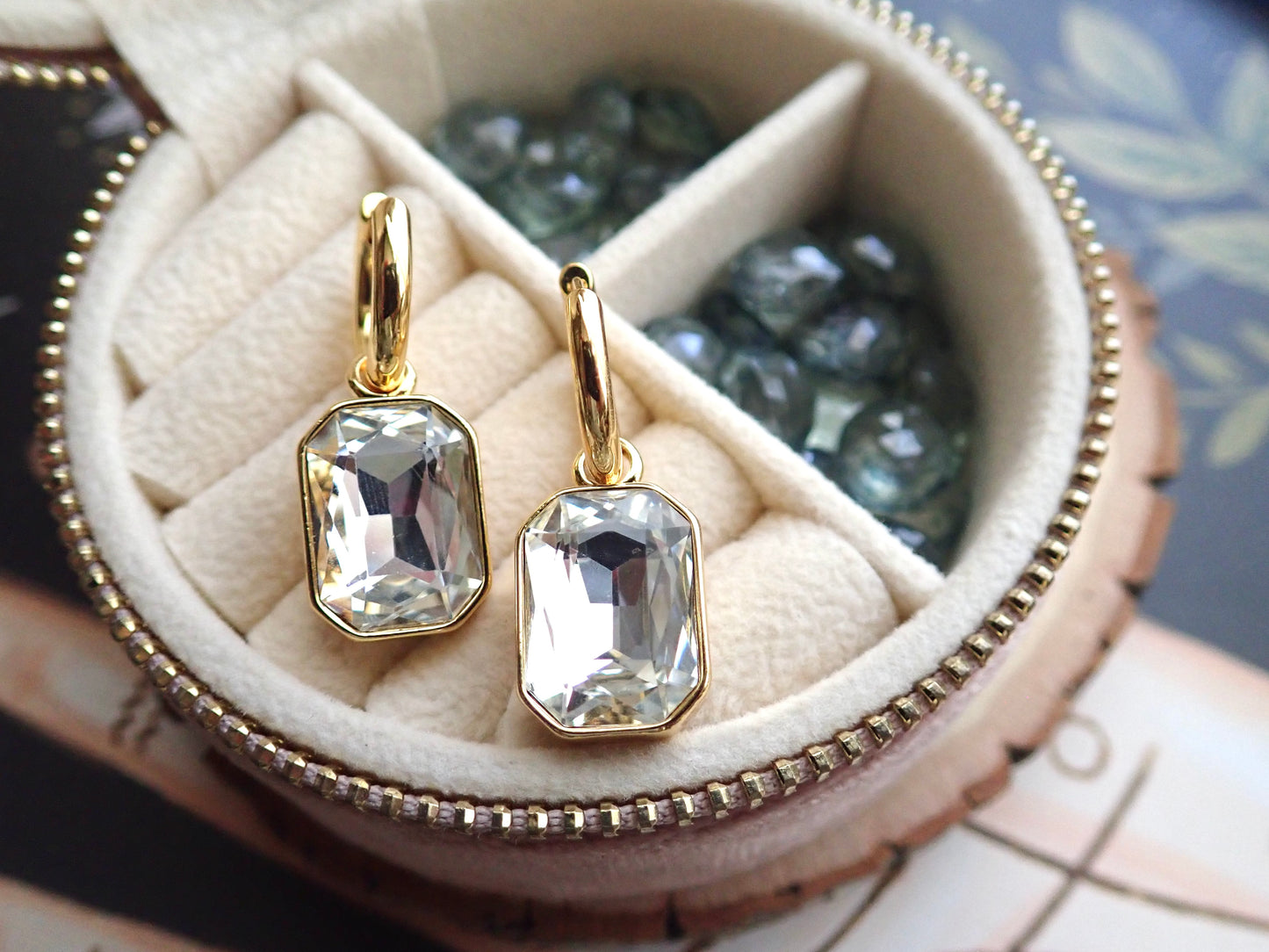 Natalia Emerald Cut Clear Crystal Hoop Earrings