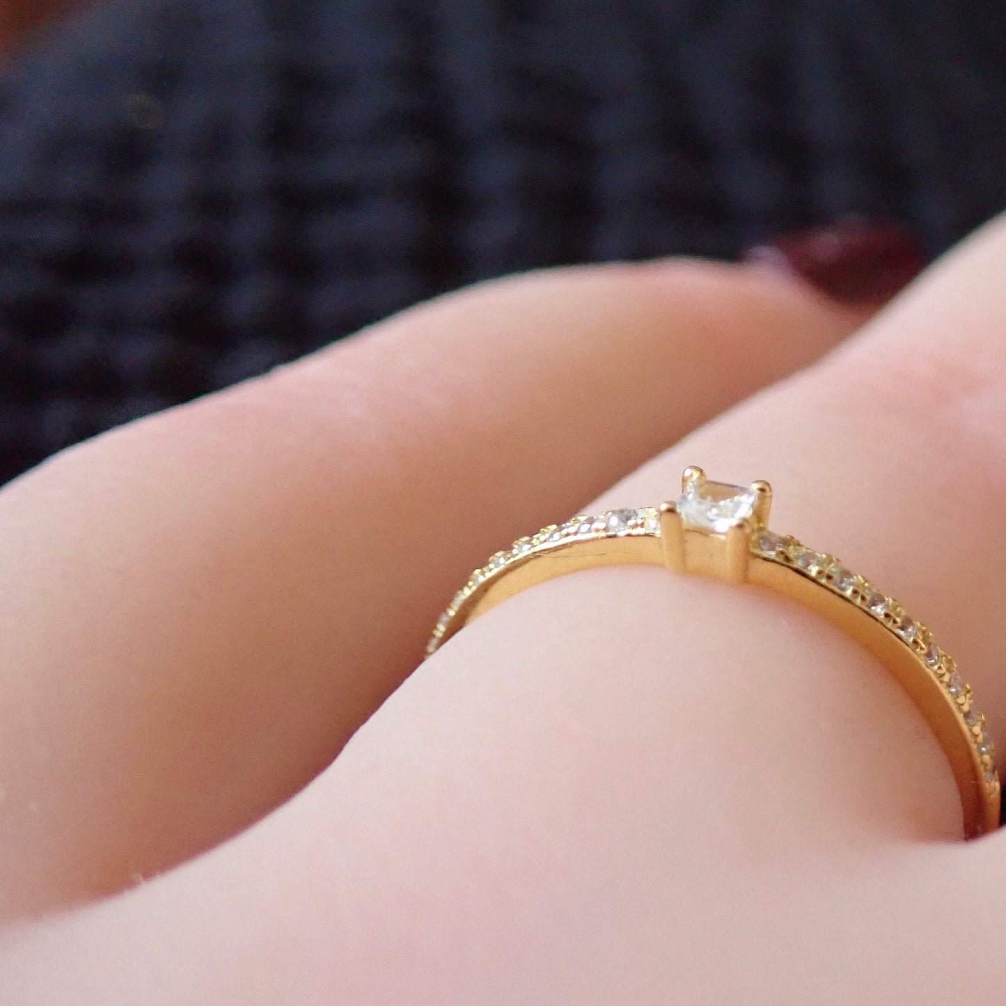 Dainty Square Solitaire Diamond CZ Ring