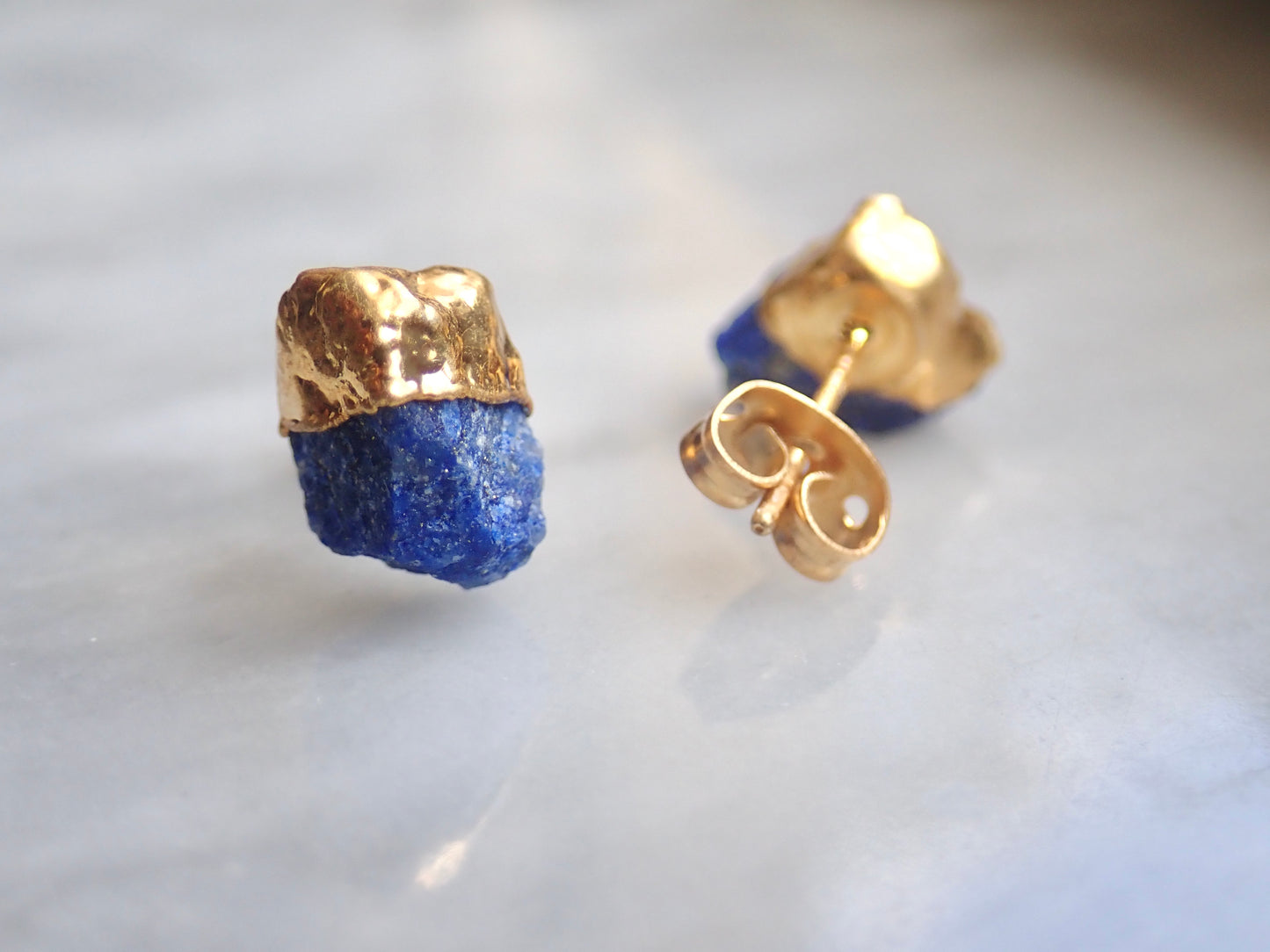 Dipped Lapis Lazuli Stud Earrings