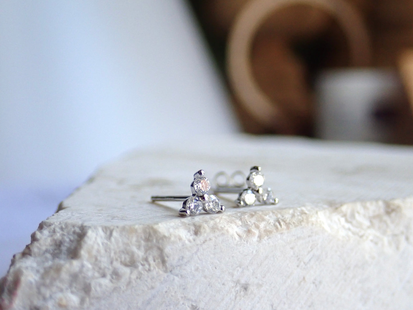 Tiny Trefoil CZ Stud Earrings