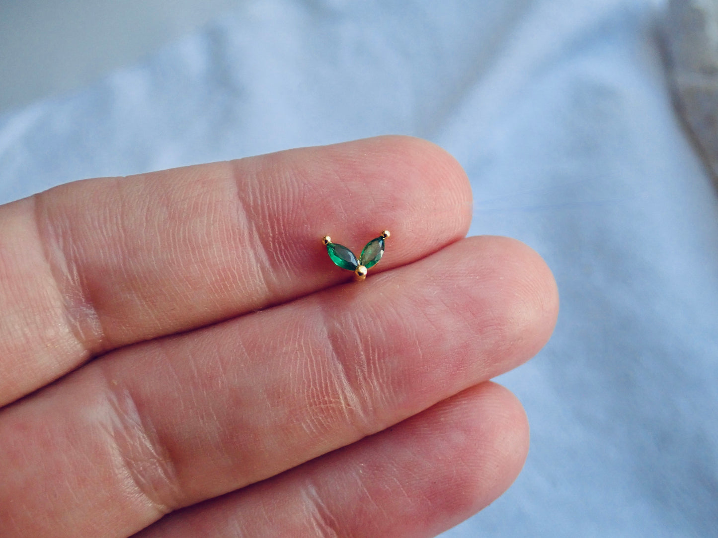 Tiny Emerald Marquise CZ Stud Earrings | 14k Gold Vermeil | Hypo-Allergenic | Cubic Zirconia