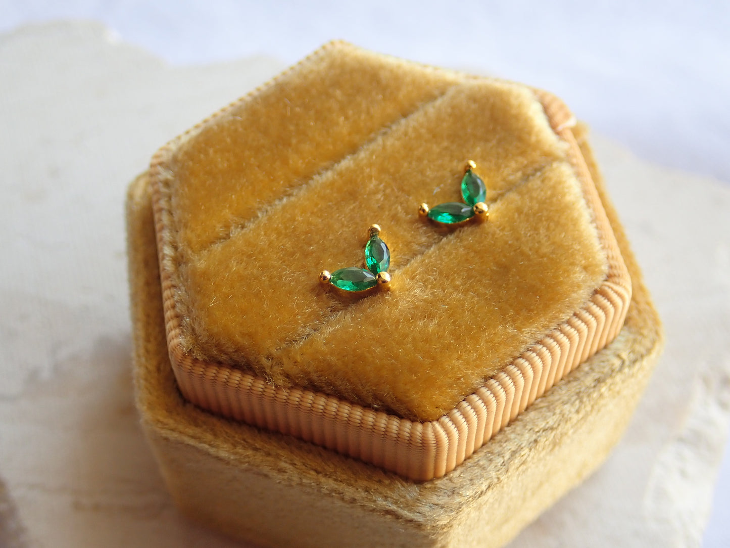 Tiny Emerald Marquise CZ Stud Earrings | 14k Gold Vermeil | Hypo-Allergenic | Cubic Zirconia