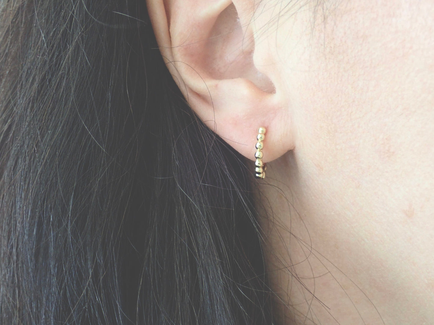 Beaded Dot Huggie Hoops