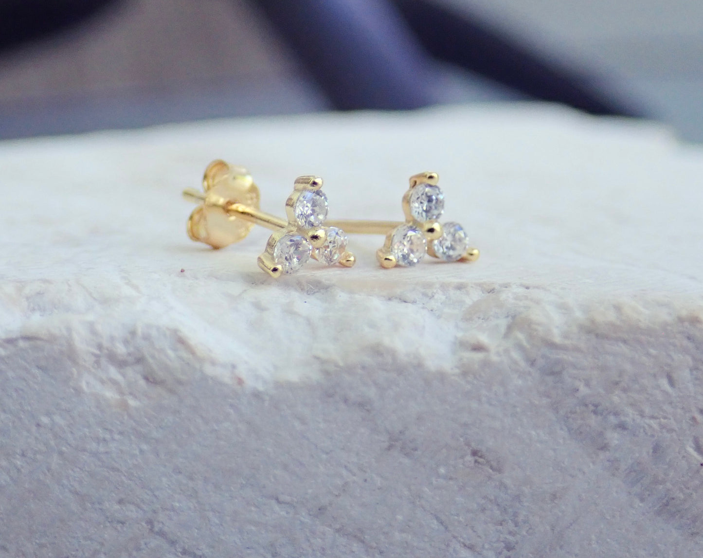 Tiny Trefoil CZ Stud Earrings