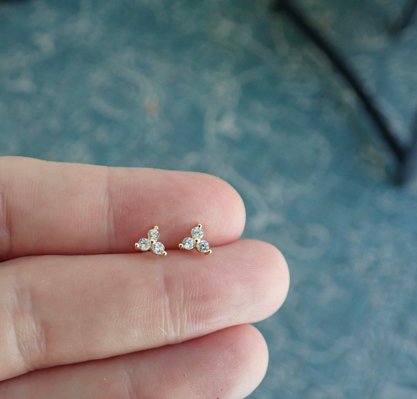 Tiny Trefoil CZ Stud Earrings