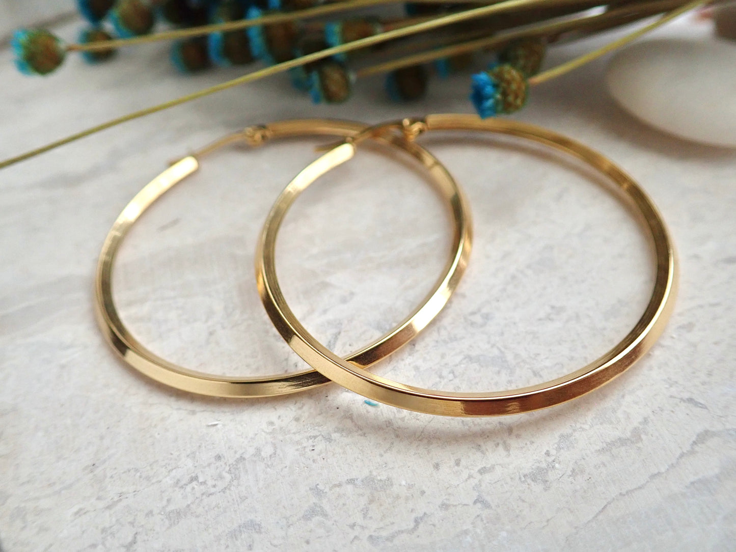 Bevelled Waterproof Gold Hoop Earrings