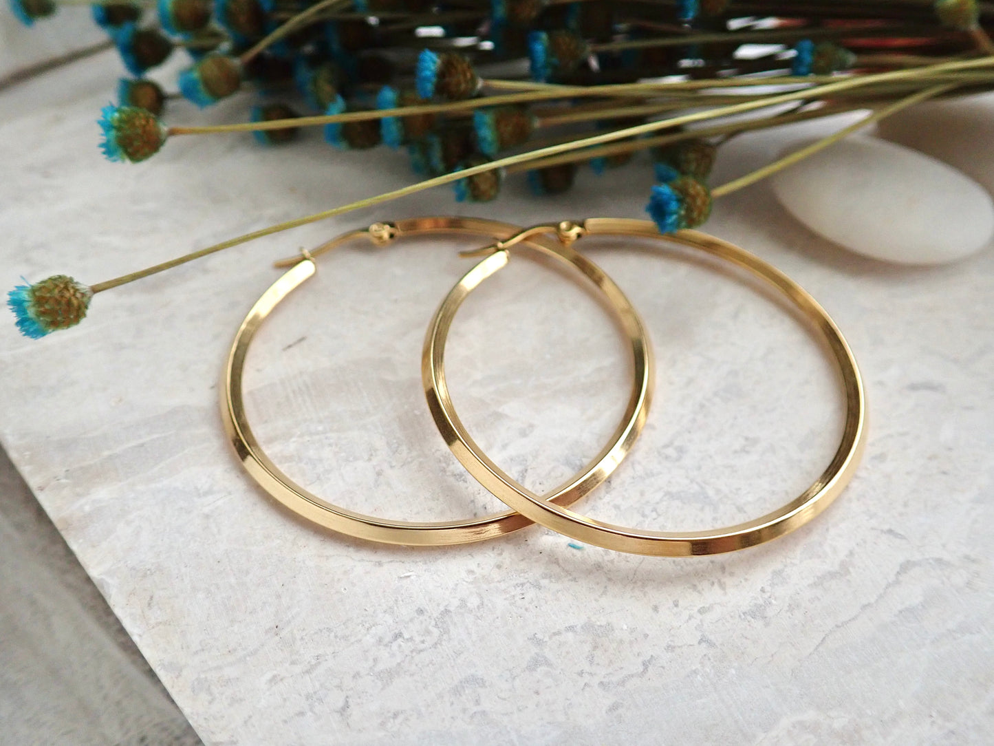 Bevelled Waterproof Gold Hoop Earrings