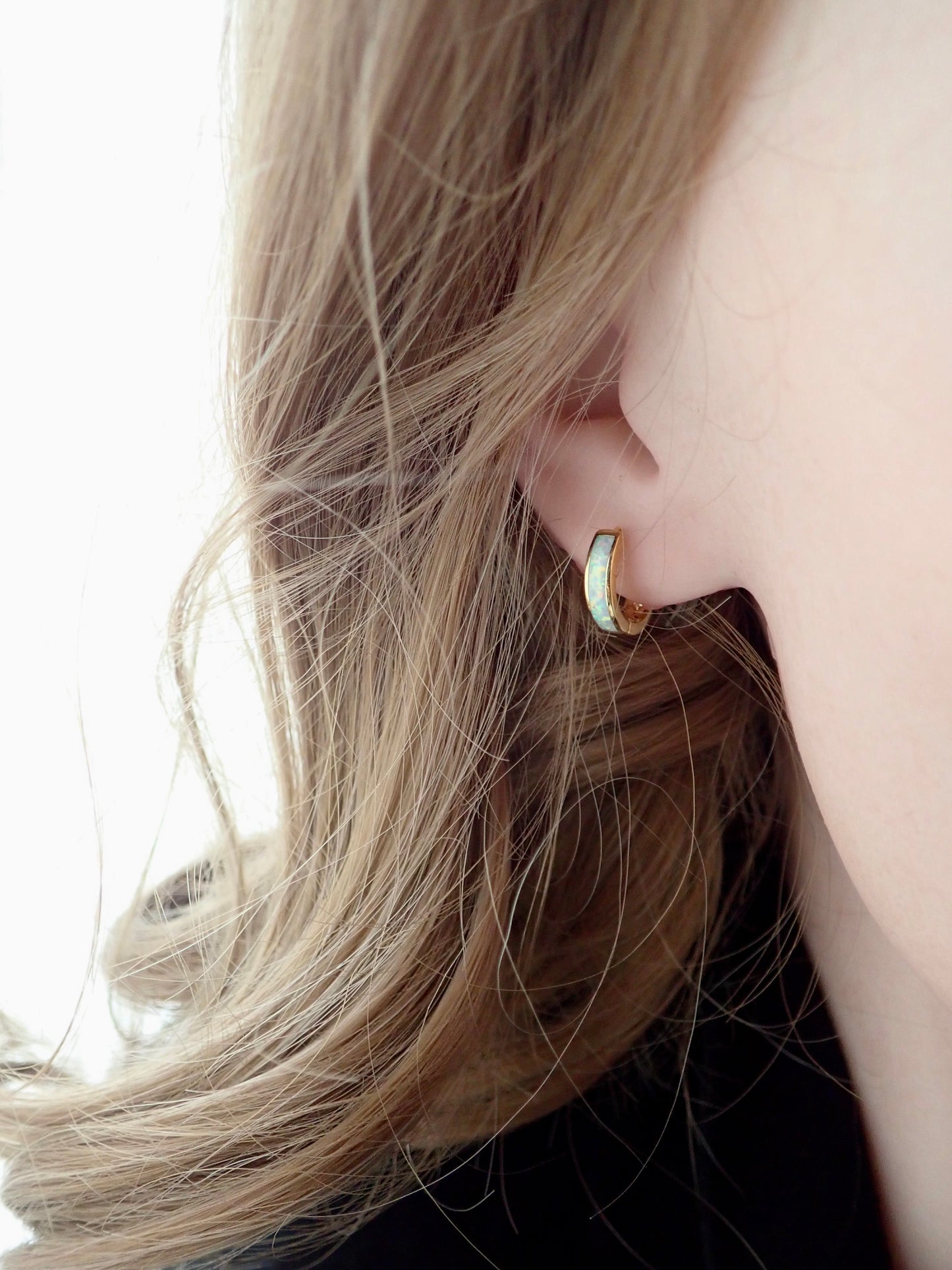 Jax White Opal Huggie Hoops