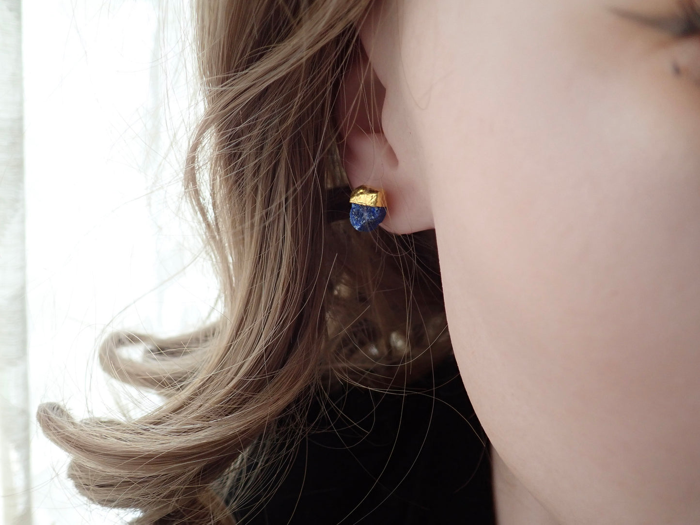 Dipped Lapis Lazuli Stud Earrings