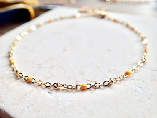 Hapi Yellow Enamel 14k Gold Ankle Bracelet