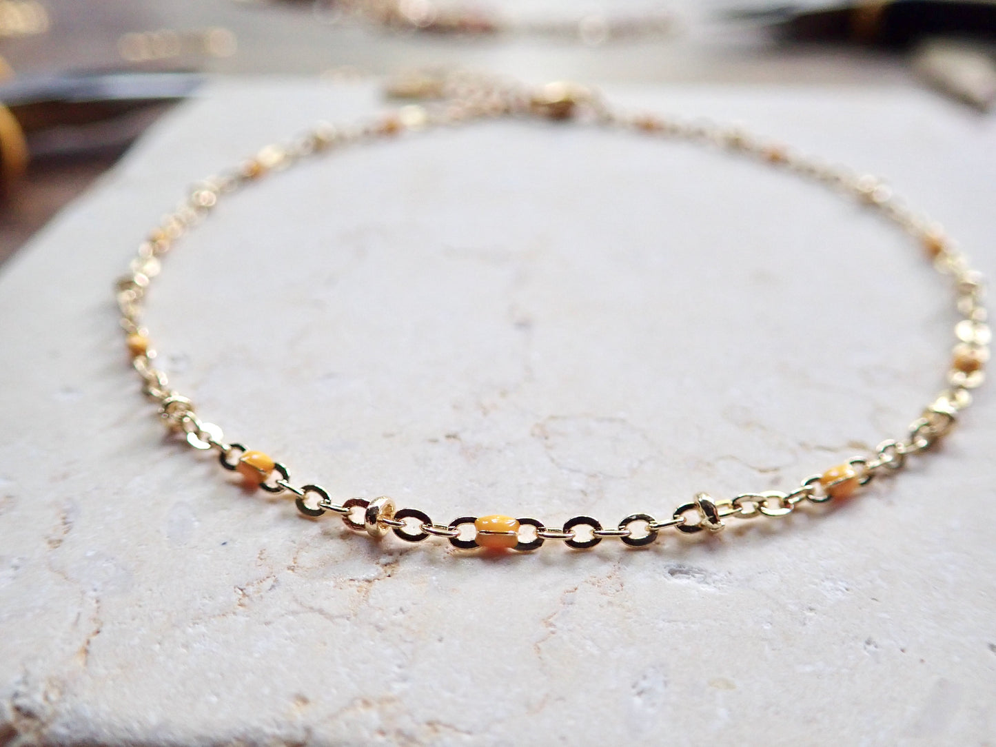 Hapi Yellow Enamel 14k Gold Ankle Bracelet
