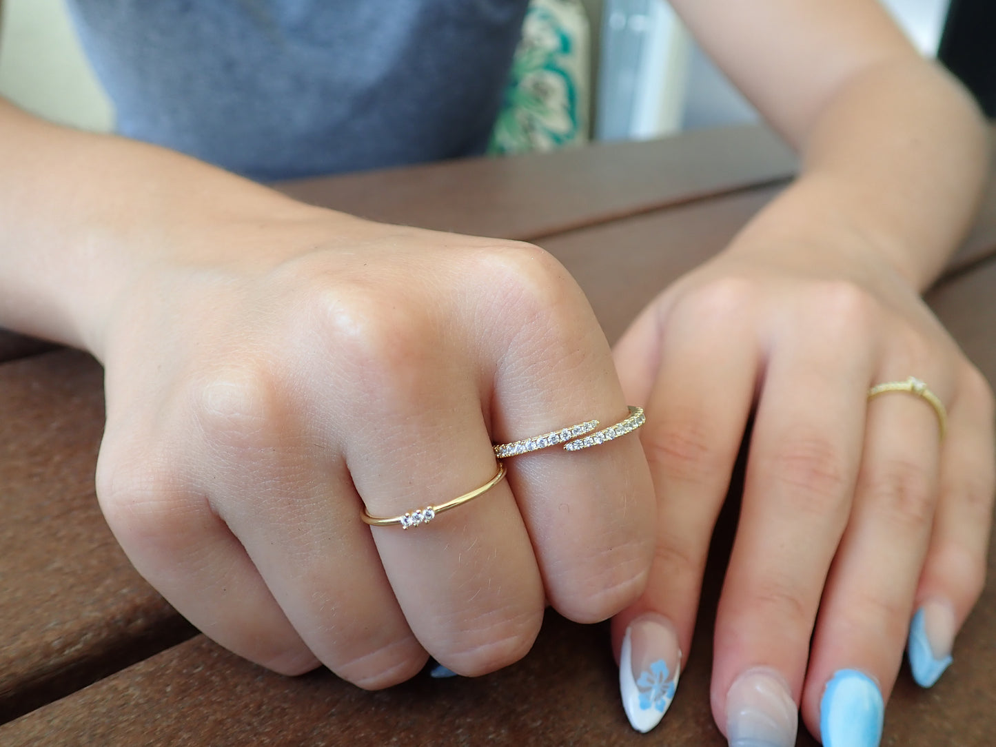 Tiny Triad Dainty Gold Diamond CZ Ring
