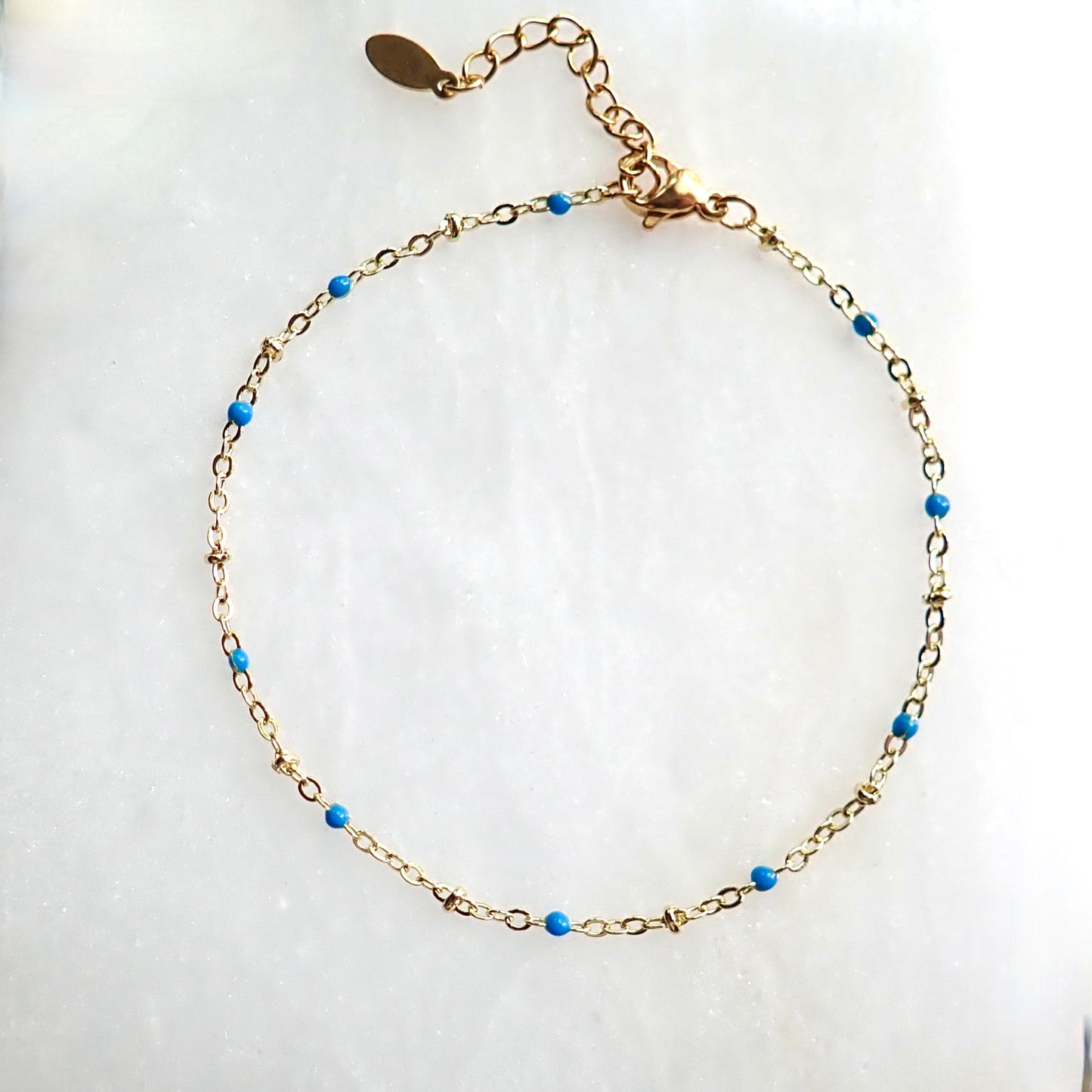 Nantucket Blue Enamel 14k Gold Anklet