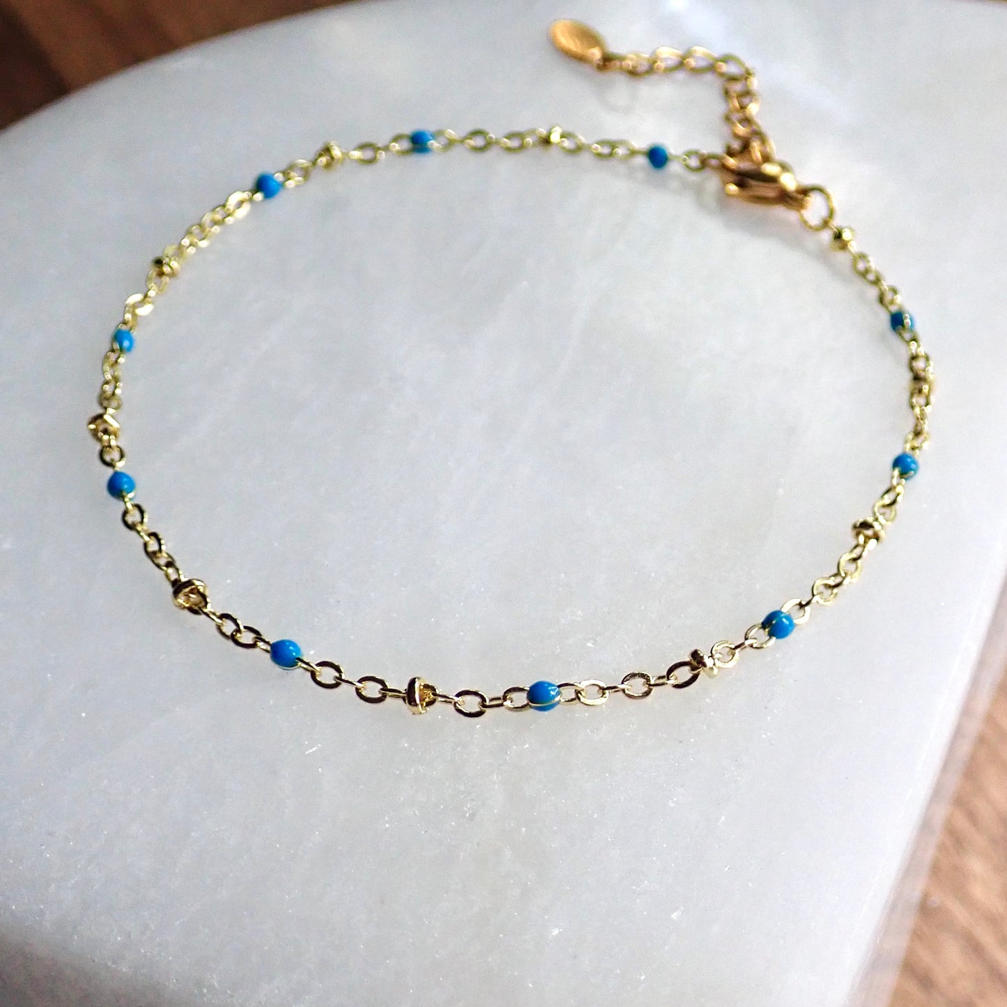 Nantucket Blue Enamel 14k Gold Anklet