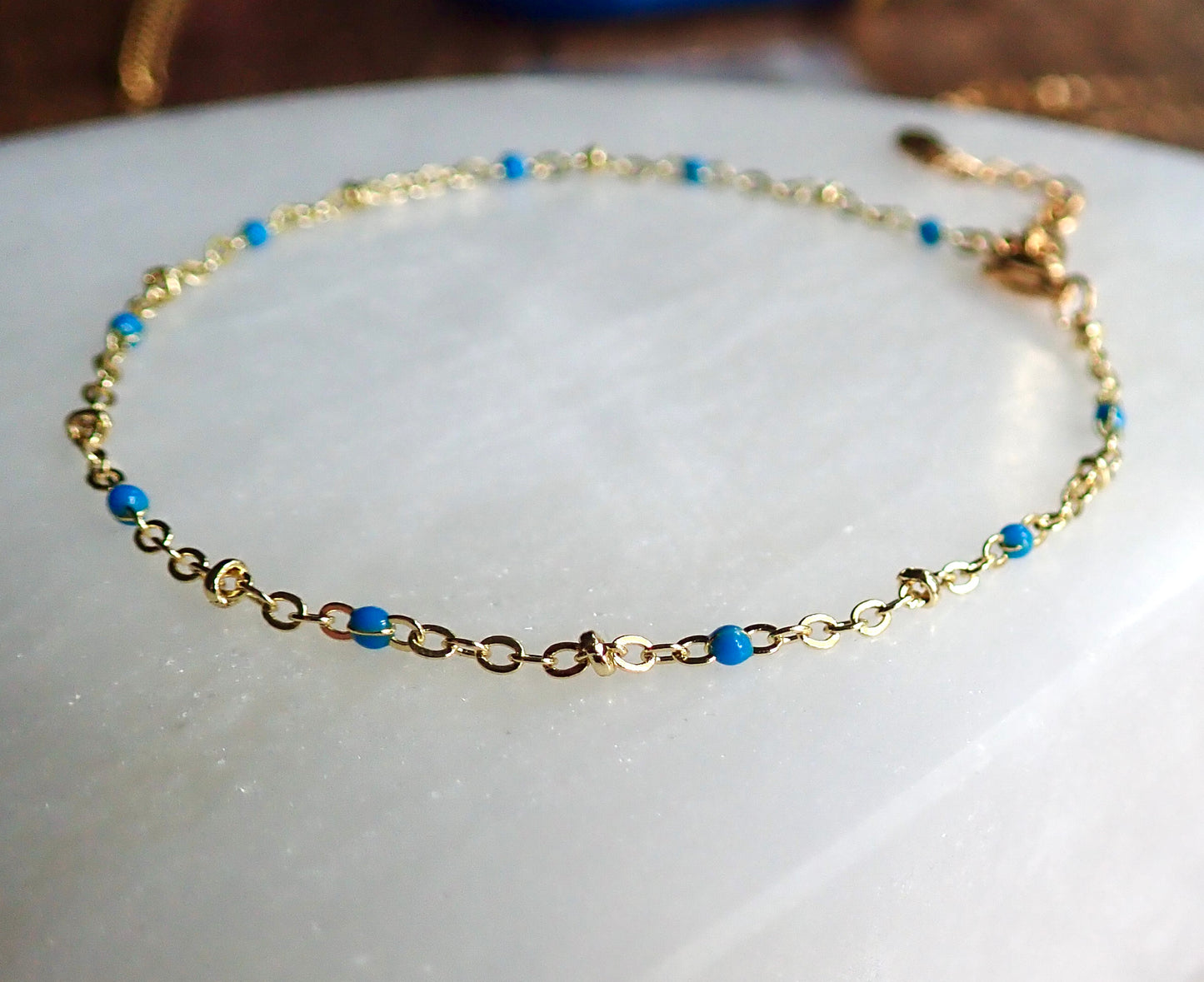 Nantucket Blue Enamel 14k Gold Anklet