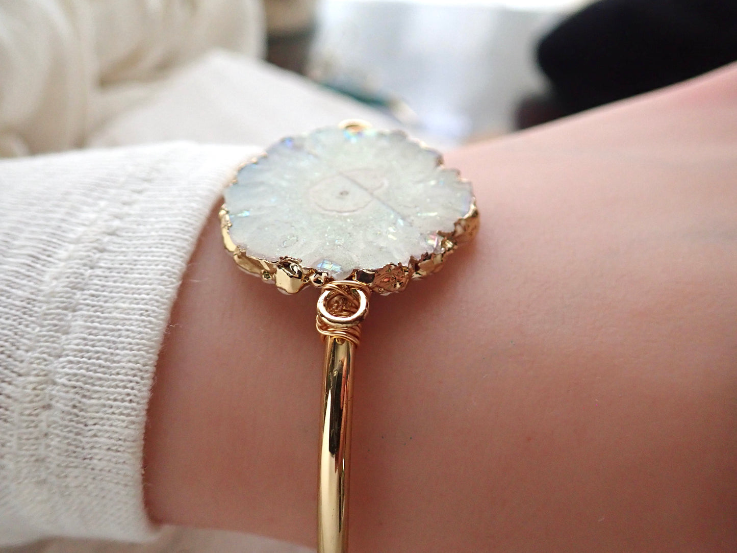 Solar Quartz Cuff Bracelet - Gold