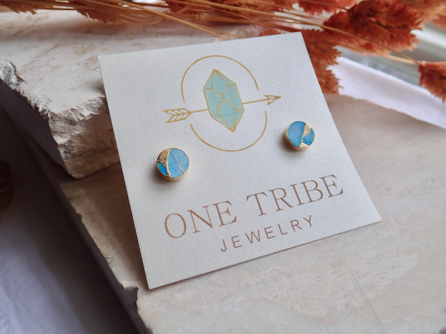 Mojave Turquoise Stud Earrings Gold - December Birthstone Gift for Her -Boho Southwestern Gemstone Earrings