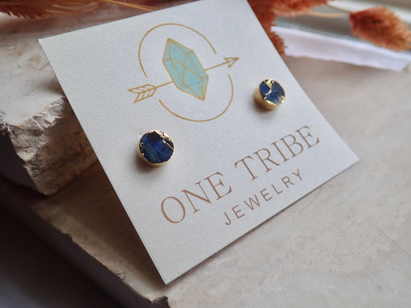 Blue Sapphire Mojave Turquoise Stud Earrings Gold - September Birthstone Gift for Her - Round Minimalist Boho Post Earrings