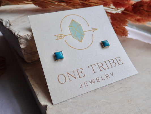 Square Turquoise Stud Earrings – Sterling Silver Bezel Set | Southwest-Inspired Gemstone Jewelry