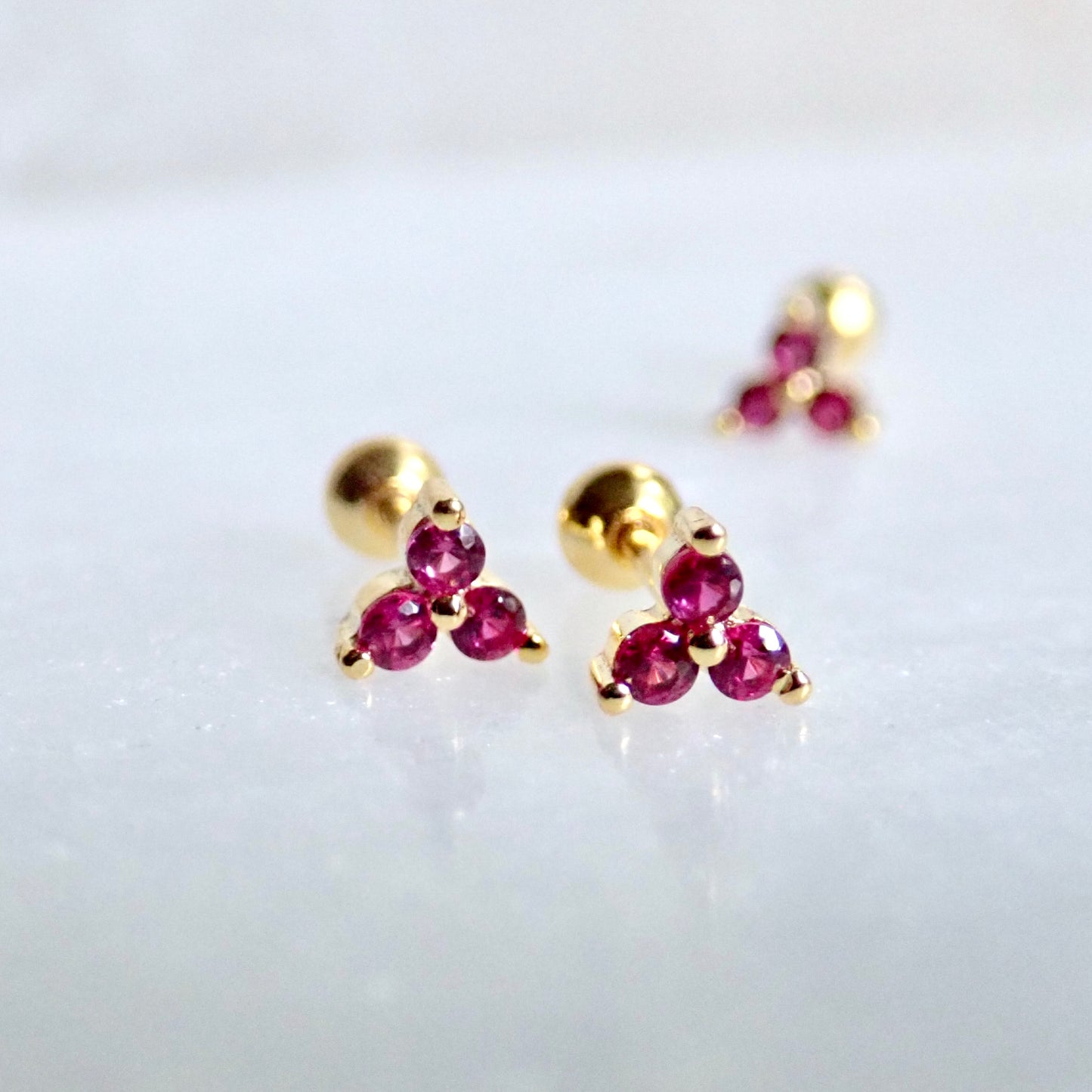 Tiny Pink Trefoil CZ Stud Earrings