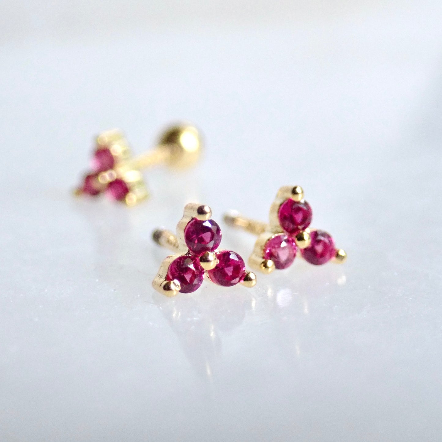 Tiny Pink Trefoil CZ Stud Earrings