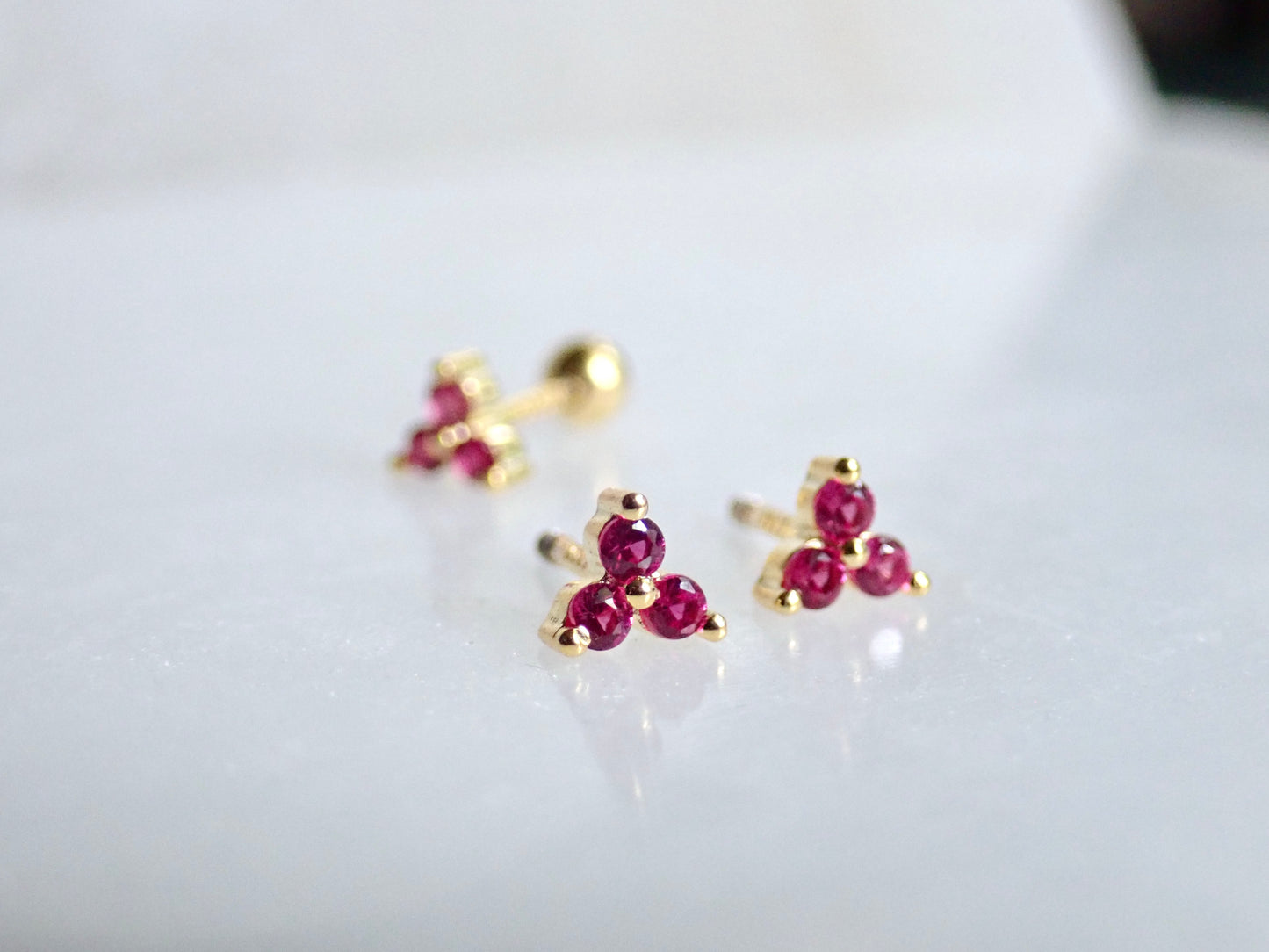 Tiny Pink Trefoil CZ Stud Earrings